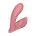 Pink silicone insertable panty vibrator with curved design for targeted stimulation and discreet wear.