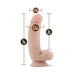 Realistic silicone dildo with suction cup base, 7 inches long, 1.75-inch width, and 5-inch insertable length shown with measurements.