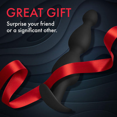 Black FORTO F-52 cone-shaped silicone beads with a red ribbon on a dark textured background, promoting a gift idea.