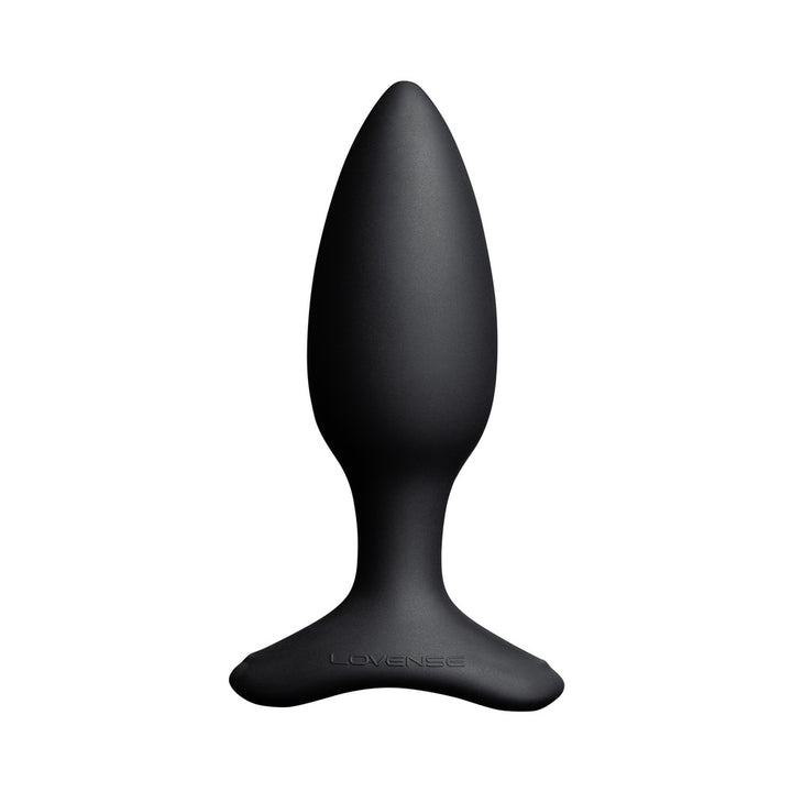 Black Lovense Hush 2 butt plug with smooth silicone surface and flared base for safe, comfortable wear.