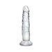 Clear 7-inch realistic dildo with textured surface and sturdy suction cup base for hands-free use.