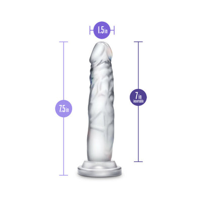 Clear 7.5-inch realistic dildo with suction cup base, 1.5-inch diameter, and detailed texture for enhanced sensation.