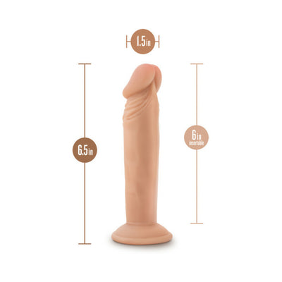 Vanilla-colored 6.5-inch posable dildo with 1.5-inch width and suction cup base, showing detailed dimensions.