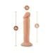 Vanilla-colored 6.5-inch posable dildo with 1.5-inch width and suction cup base, showing detailed dimensions.