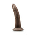 7-inch posable dildo in chocolate color with realistic texture and sturdy suction cup base on white background