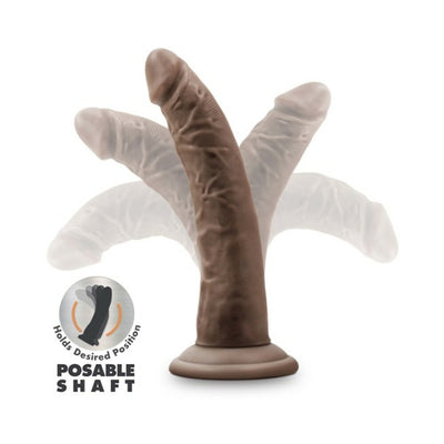 7-inch posable chocolate-colored dildo with suction base, shown bending to demonstrate flexible shaft feature.