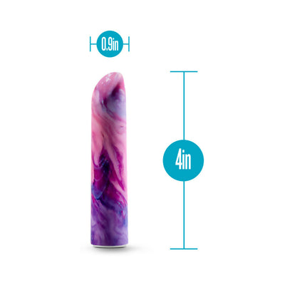 Lilac marbled vibrator with 4-inch length and 0.9-inch width shown with size measurements.