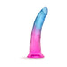 7-inch B Yours Beautiful Sky dildo in pink to blue gradient with suction cup base on white background