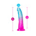 Colorful 7.5-inch dildo with suction base, measuring 1.5-inch width and 7-inch insertable length in blue to pink gradient.