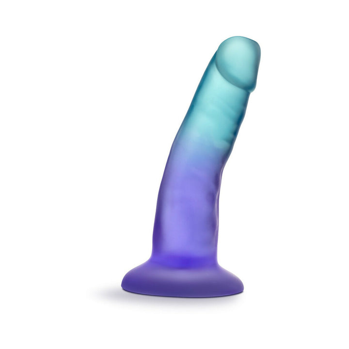 5-inch B Yours Morning Dew dildo in sapphire gradient with suction cup base on white background