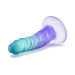 Gradient sapphire blue and purple 5-inch dildo with suction cup base for hands-free use.