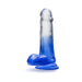 Blue gradient dildo with suction cup base, realistic texture, and detailed design for versatile use.
