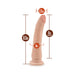 Vanilla silicone dildo with suction cup, 8.5 inches long, 1.5 inches wide, and 6-inch circumference detailed with realistic texture.