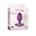 Packaging of the Gossip Pop Rocker rechargeable purple silicone vibrating butt plug with remote control shown.