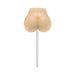Butter Rum flavored lollipop shaped like a playful rounded form on a white stick against a white background.
