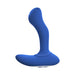 Blue ergonomic silicone anal vibrator with curved design and textured tip, designed for targeted stimulation.