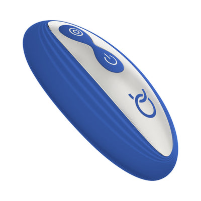 Blue and white ergonomic remote control with power and mode buttons for Forto Thumping Anal Vibrator.