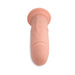 Light beige 7-inch realistic silicone dildo with suction cup base shown from the tip end on white background.