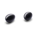Two polished black obsidian crystal eggs on a white background, designed for pelvic floor wellness.