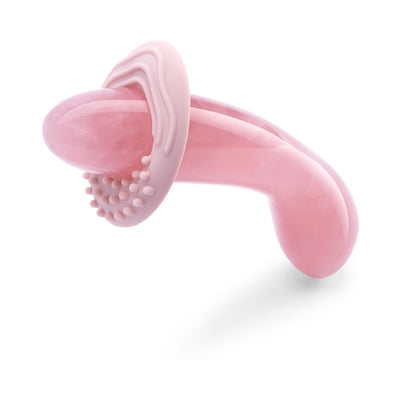 Rose quartz Le Wand Crystal G-wand with textured silicone sleeve designed for targeted G-spot stimulation.