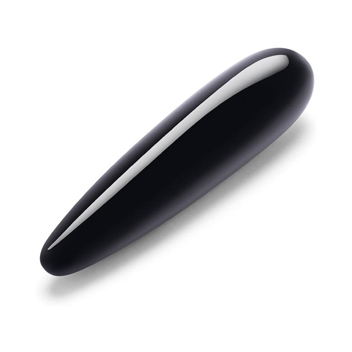 Sleek black obsidian crystal wand with a slim, tapered design and smooth polished surface.