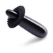 Sleek black obsidian slim wand with textured silicone ring and broad base for gentle massage and external stimulation.