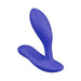 Blue adjustable-fit prostate massager with dual stimulation arms made of smooth silicone.