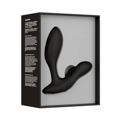 We-Vibe Vector+ black adjustable prostate massager in sleek retail packaging with product details on the side panel.