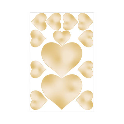 Sheet of beige heart-shaped edible nipple pasties and pecker wraps in various sizes on white background.
