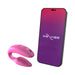 Pink We-Vibe Sync couples vibrator shown next to a smartphone displaying the We-Vibe app interface.