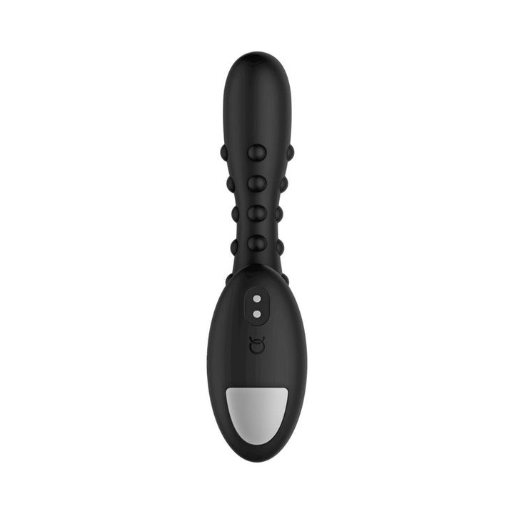 Black studded vibrating massager with ergonomic handle and control buttons, designed for targeted stimulation.