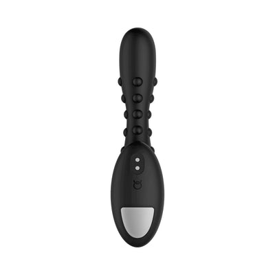 Black studded vibrating massager with ergonomic handle and control buttons, designed for targeted stimulation.