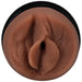 Tan lifelike ULTRASKYN stroker molded in a realistic design with a black hard outer case base.