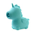 Blue silicone unicorn-shaped vibrator with a pointed flicking tongue and wing details.