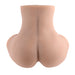 Rear view of a realistic skin-toned dual entry vibrating and sucking masturbator with sculpted buttocks.