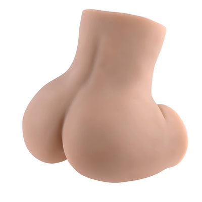 Realistic soft TPR rubber dual-entry masturbator shaped like buttocks in natural skin tone.