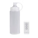 Clear 12oz cleaning bottle with flip-top cap and white remote control with three buttons for Zero Tolerance device.