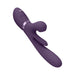 Purple rechargeable silicone G-spot vibrator with flapping tongue and pulse wave stimulator, featuring control buttons and sleek design.