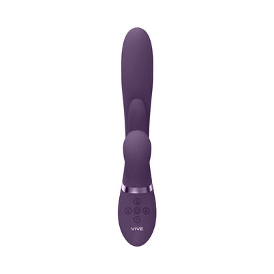 Purple rechargeable silicone vibrator with ergonomic design and multiple control buttons on the handle.