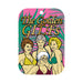 The Golden GILFs air freshener with illustrated older women in swimsuits on a pink background with green palm leaves.