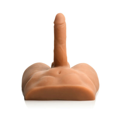 Medium-sized jock ass masturbator with a poseable 7-inch dildo in natural skin tone.