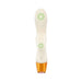 You2toys Glow-in-the-dark Rabbit Vibrator in soft white with green accents and gold base, shown upright on white background.