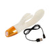 White silicone rabbit vibrator with textured tip and dual ears, featuring a gold base and USB charging cable.
