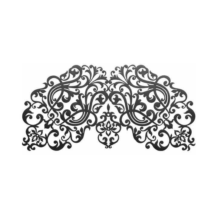 Black vinyl decal eyemask with intricate floral and swirl patterns, strapless and flexible for a comfortable fit.