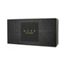 Black rectangular Maze Collection box by Bijoux Indiscrets with gold and silver geometric line design and logo on front