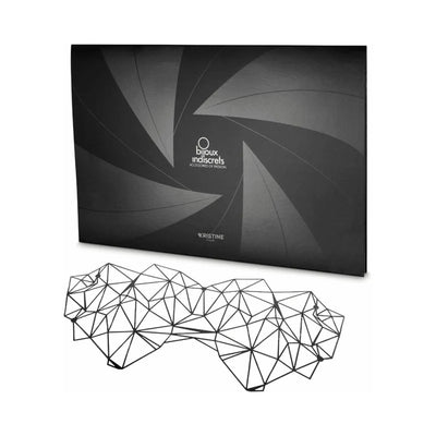 Bijoux Indiscrets Kristine geometric black decal eyemask with sleek black packaging box.