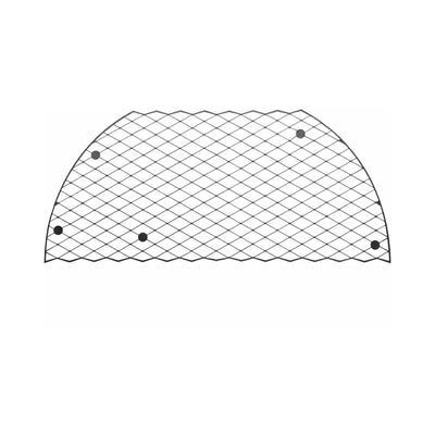 Black mesh decal eyemask with a diamond pattern and adhesive points for a customizable fit.