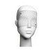 Black mesh decal eyemask with diamond pattern displayed on a white mannequin head for a mysterious look.