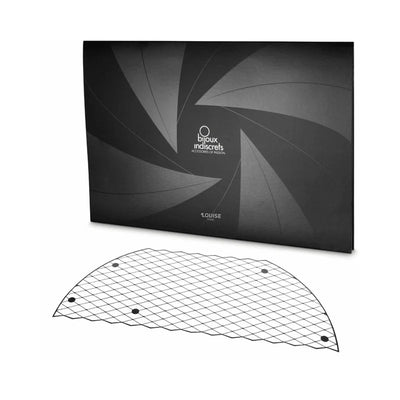 Bijoux Indiscrets Louise decal eyemask with black fishnet pattern and sleek black packaging.