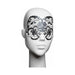 Black lace decal eyemask with floral and intricate patterns displayed on a white mannequin head.